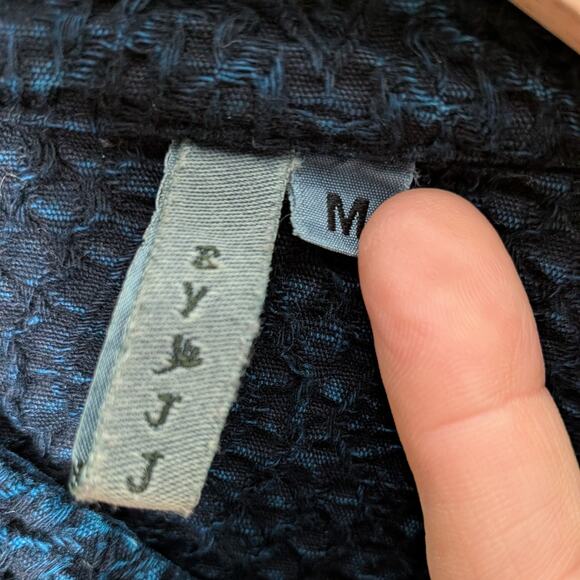 Vintage Lagenlook Topper Jacket M Blue Artsy Textured Mandarin Wooden Toggle - Picture 9 of 11